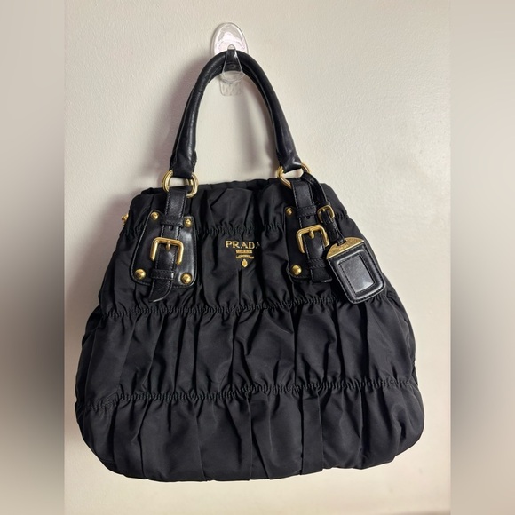 Prada Handbags - Prada Black Tessuto Gaufre Nylon Satchel